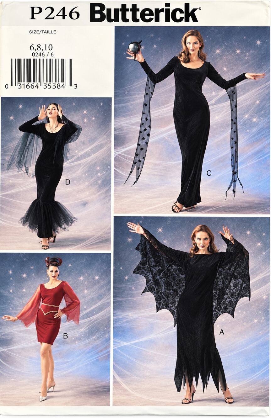 Butterick Misses Costume Dress Cape Elvira Size 6-8-10 Uncut Sewing Pattern P246